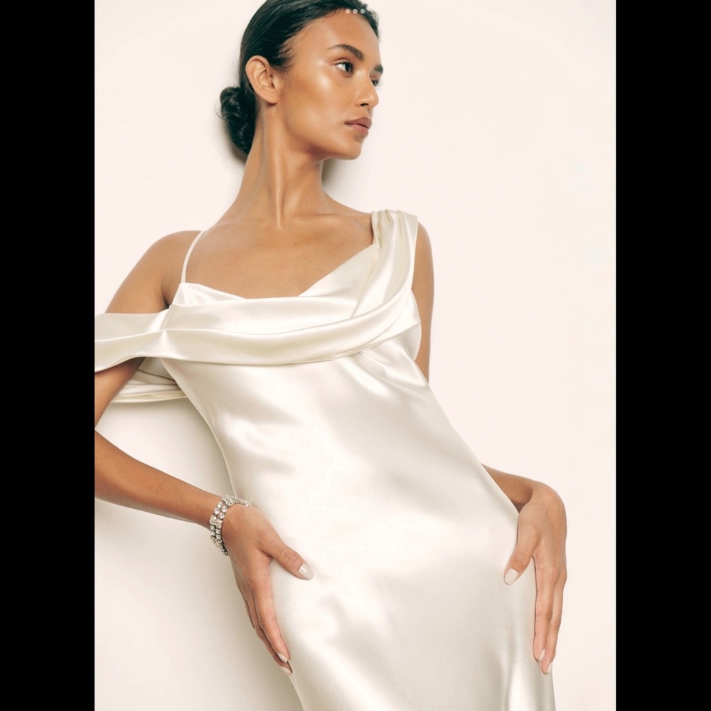 Reformation Ronda Silk Dress in Ivory - Picture 4 of 9